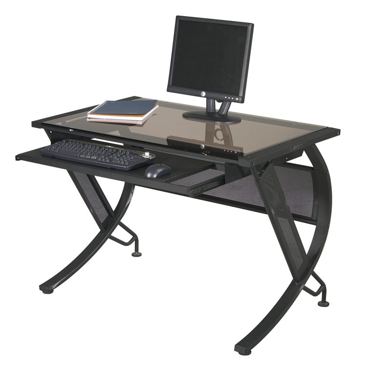 Black Steel Computer Desk with Keyboard Tray and Filing Cabinet