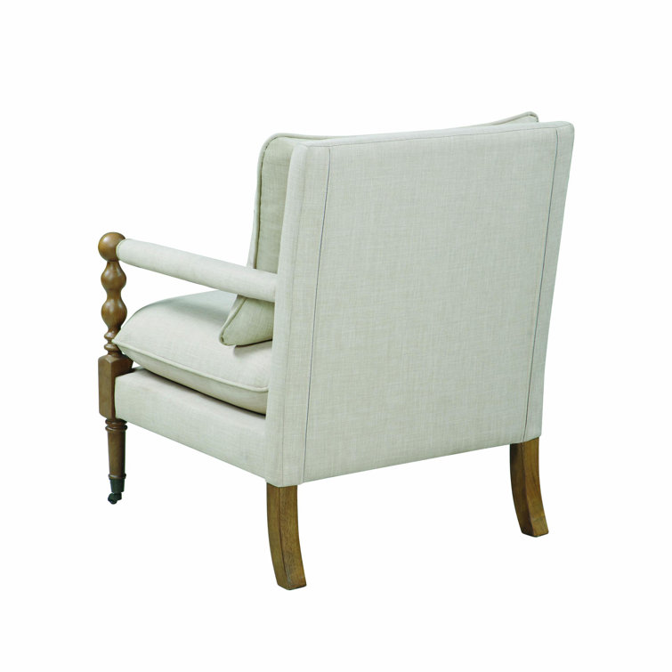 Beige Upholstered Wood Accent Chair with Turned Legs