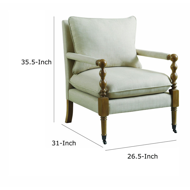Beige Upholstered Wood Accent Chair with Turned Legs