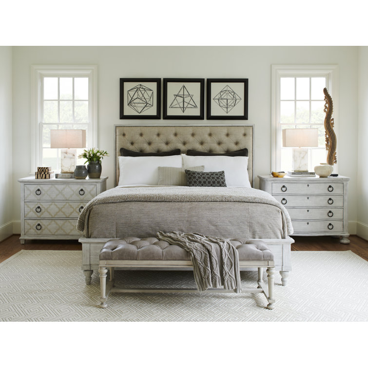 Sag Harbor Cream Queen Upholstered Bed with Nailhead Trim