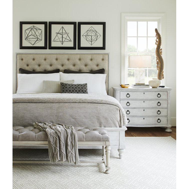 Sag Harbor Cream Queen Upholstered Bed with Nailhead Trim