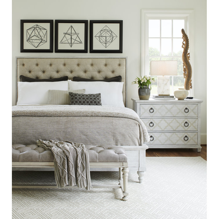 Sag Harbor Cream Queen Upholstered Bed with Nailhead Trim