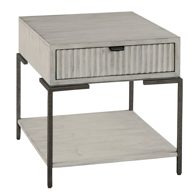 Transitional Beige & Black Rectangular Lamp Table with Storage Drawer