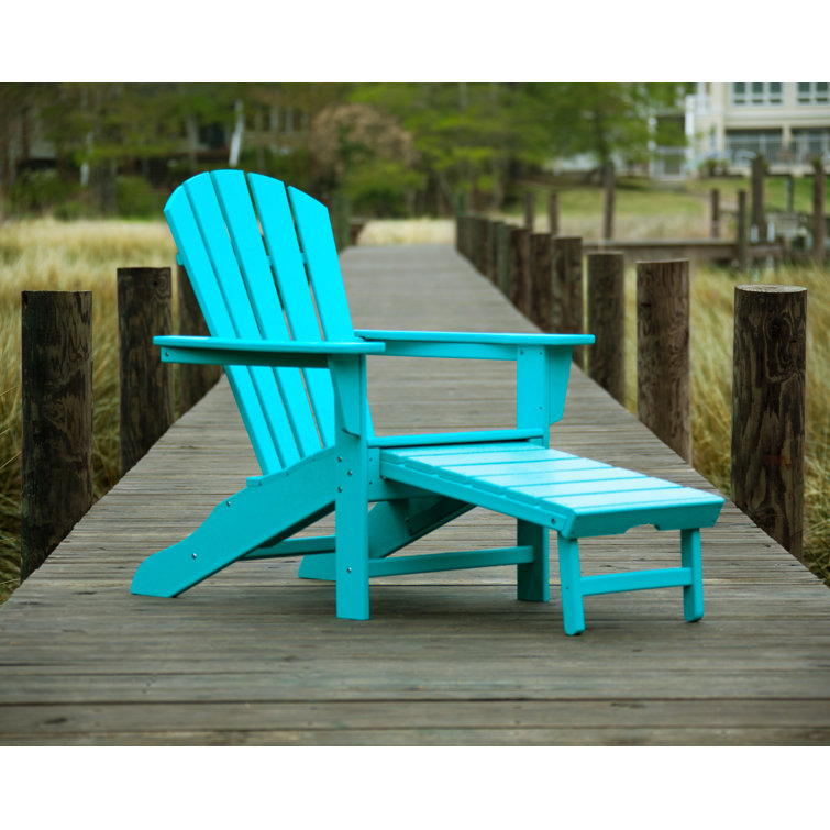 Aruba Blue Polywood Adirondack Chair with Hideaway Ottoman
