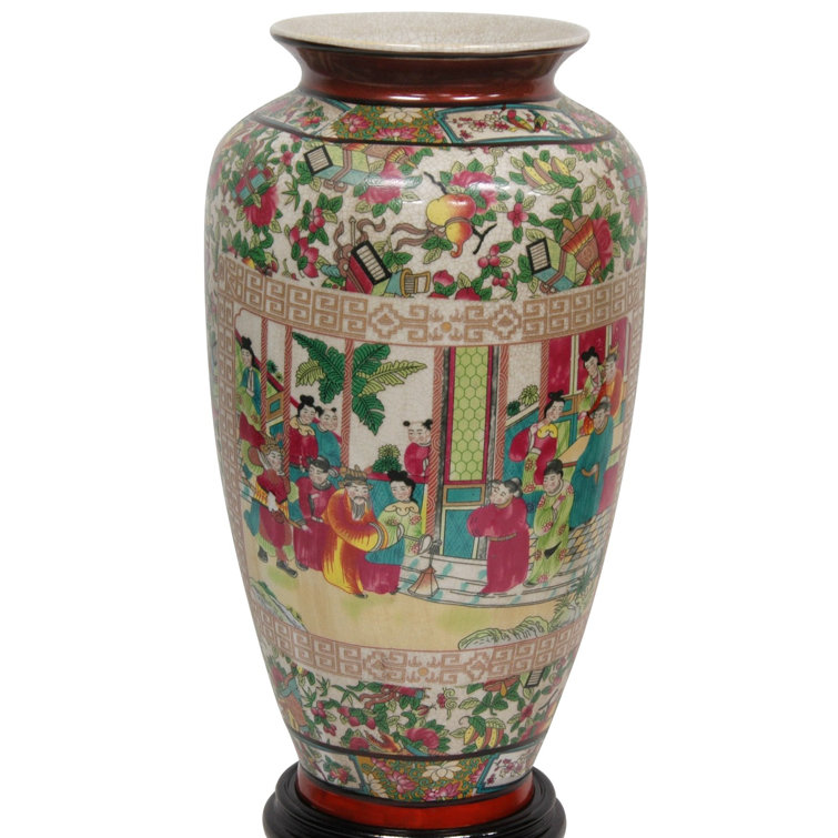 Elegant Rose Medallion 14" Porcelain Decorative Vase