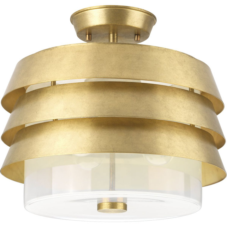 Brushed Brass Drum Pendant Light with Milk Glass Shade