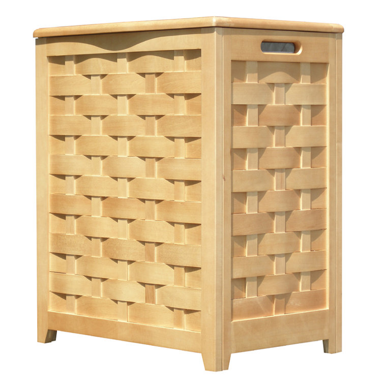 Natural Woven Wood Laundry Hamper with Lid and Handles