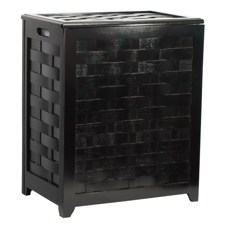 Dark Mahogany Rectangular Wood Laundry Hamper with Lid