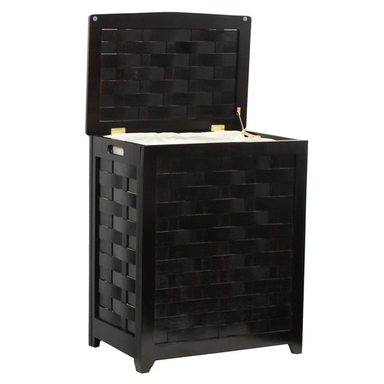 Dark Mahogany Rectangular Wood Laundry Hamper with Lid
