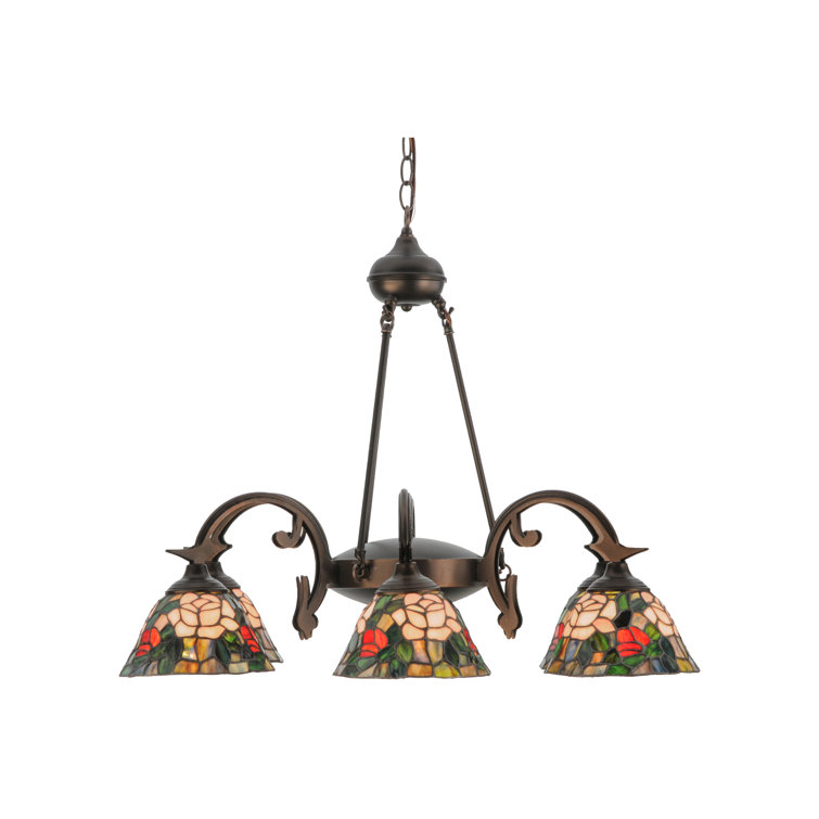 Petal Pink and Plum Passion 64'' Tiffany Rosebush Stained Glass Chandelier
