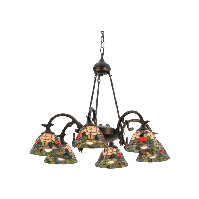 Petal Pink and Plum Passion 64'' Tiffany Rosebush Stained Glass Chandelier