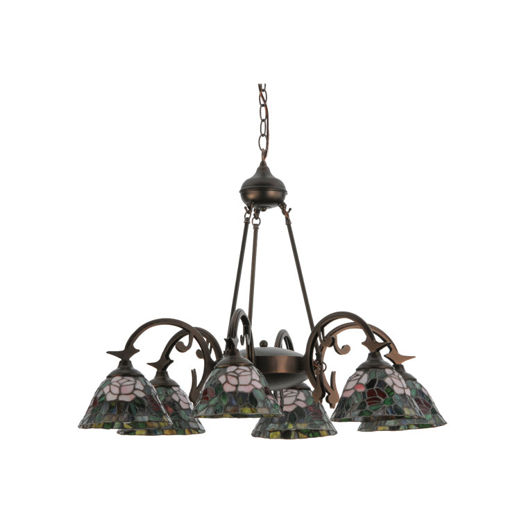 Petal Pink and Plum Passion 64'' Tiffany Rosebush Stained Glass Chandelier