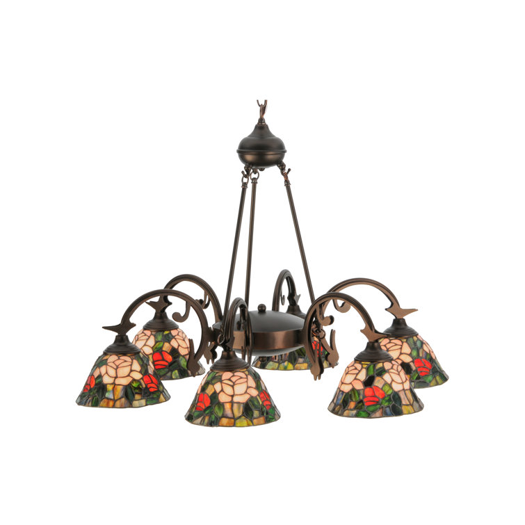 Petal Pink and Plum Passion 64'' Tiffany Rosebush Stained Glass Chandelier