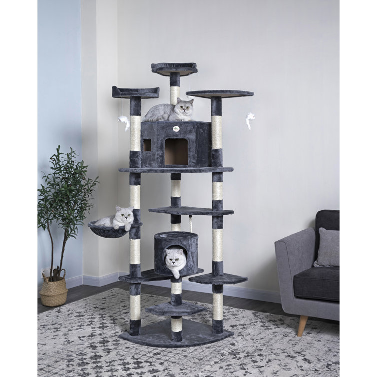 80'' Gray Cat Tree House with Sisal Scratching Posts