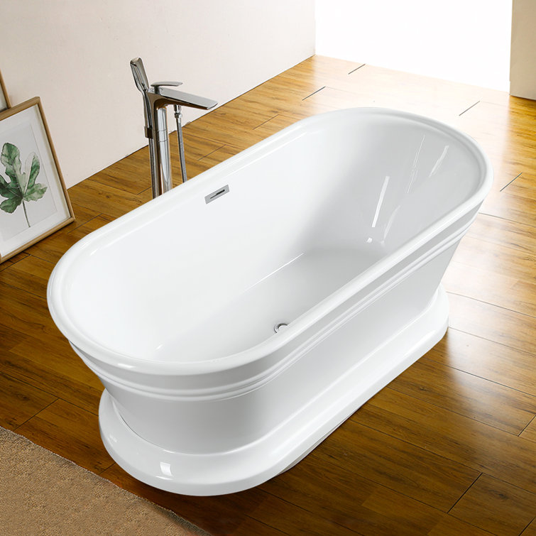 59" White Freestanding Acrylic Soaking Bathtub