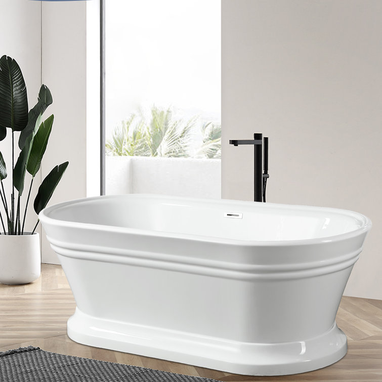 59" White Freestanding Acrylic Soaking Bathtub