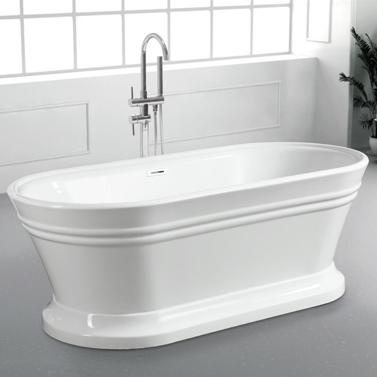59" White Freestanding Acrylic Soaking Bathtub