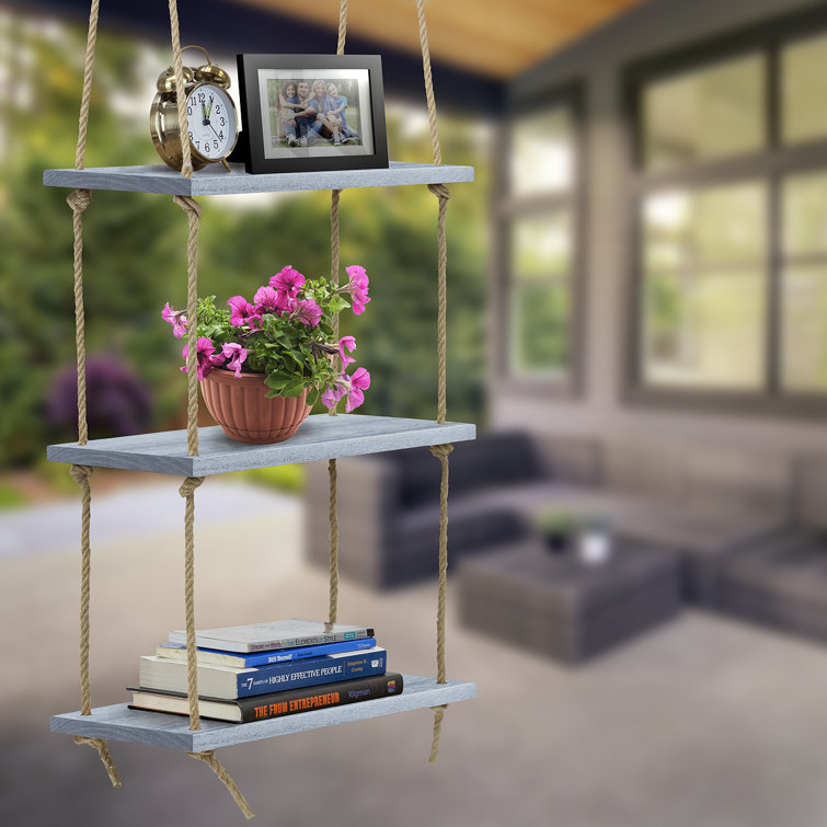 Sorbus Rustic Gray Wood 3-Tier Rectangular Floating Shelf