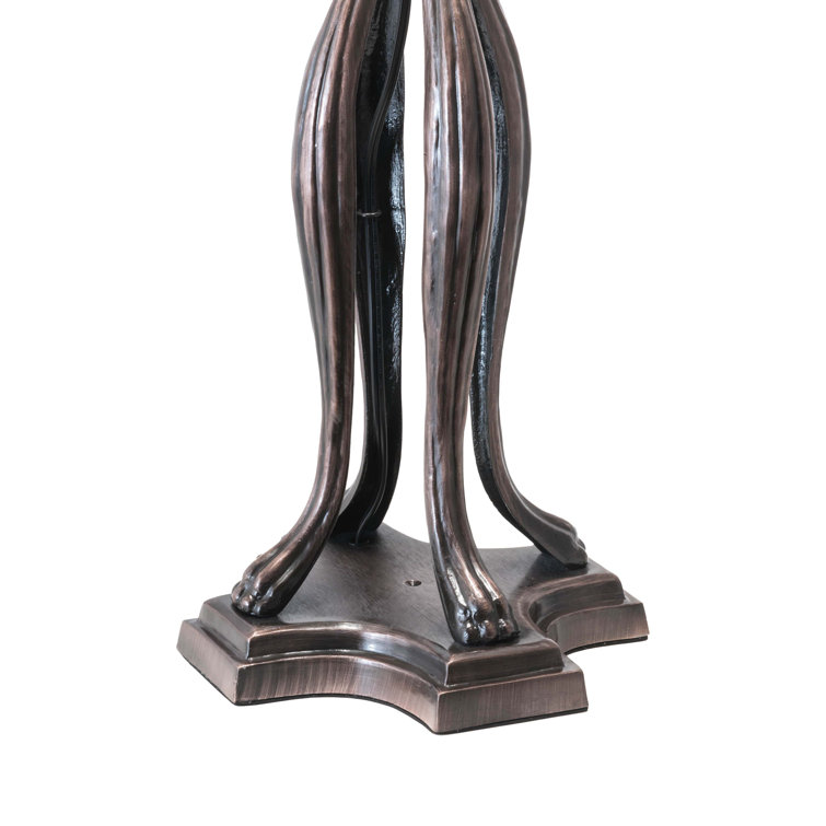 Mahogany Bronze 3-Light Table Lamp with Ruby Coral Green Stained Glass