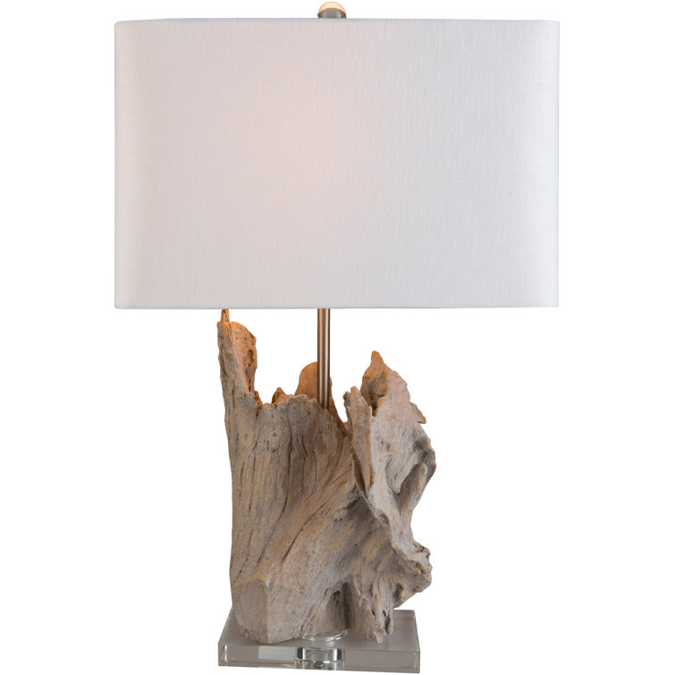 White Driftwood Table Lamp with Rectangular Shade