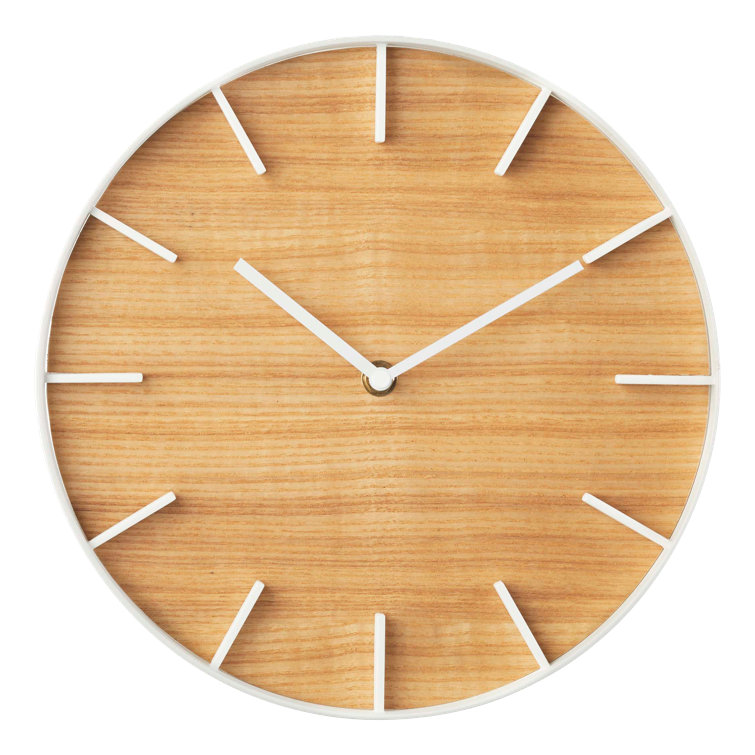 Ash and White Modern Wood and Steel Wall Clock