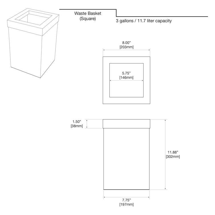 Stainless Steel Square 3-Gallon Open Top Trash Can