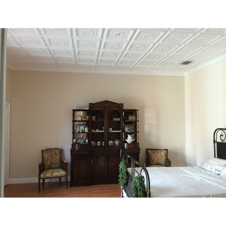 Romanesque White Polystyrene Glue-up Ceiling Tile 1.6 ft x 1.6 ft