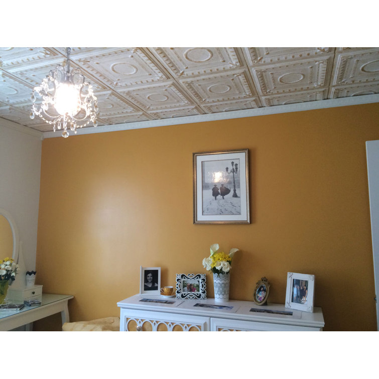 Romanesque White Polystyrene Glue-up Ceiling Tile 1.6 ft x 1.6 ft