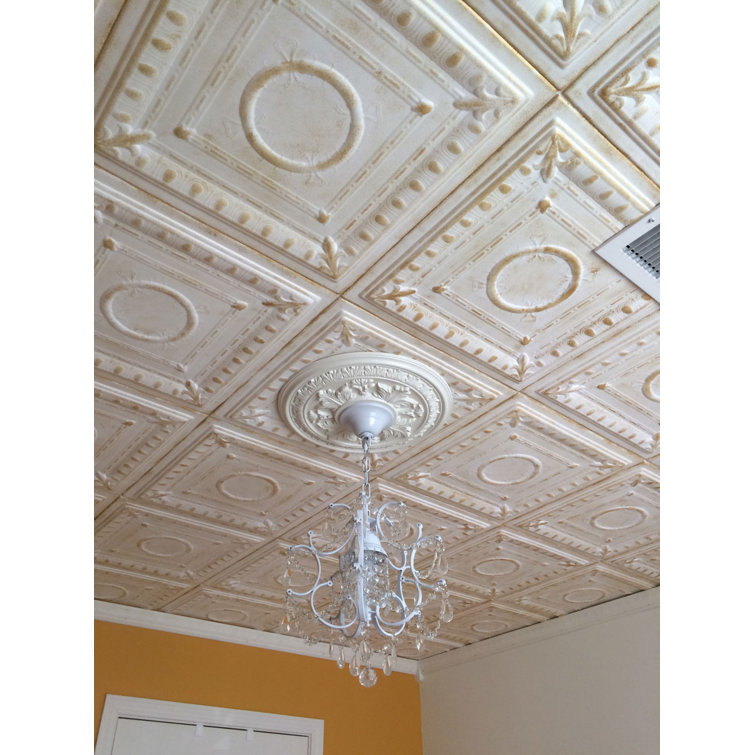 Romanesque White Polystyrene Glue-up Ceiling Tile 1.6 ft x 1.6 ft
