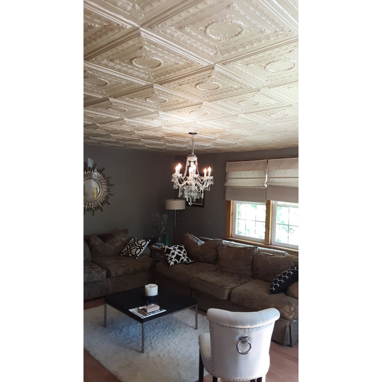 Romanesque White Polystyrene Glue-up Ceiling Tile 1.6 ft x 1.6 ft