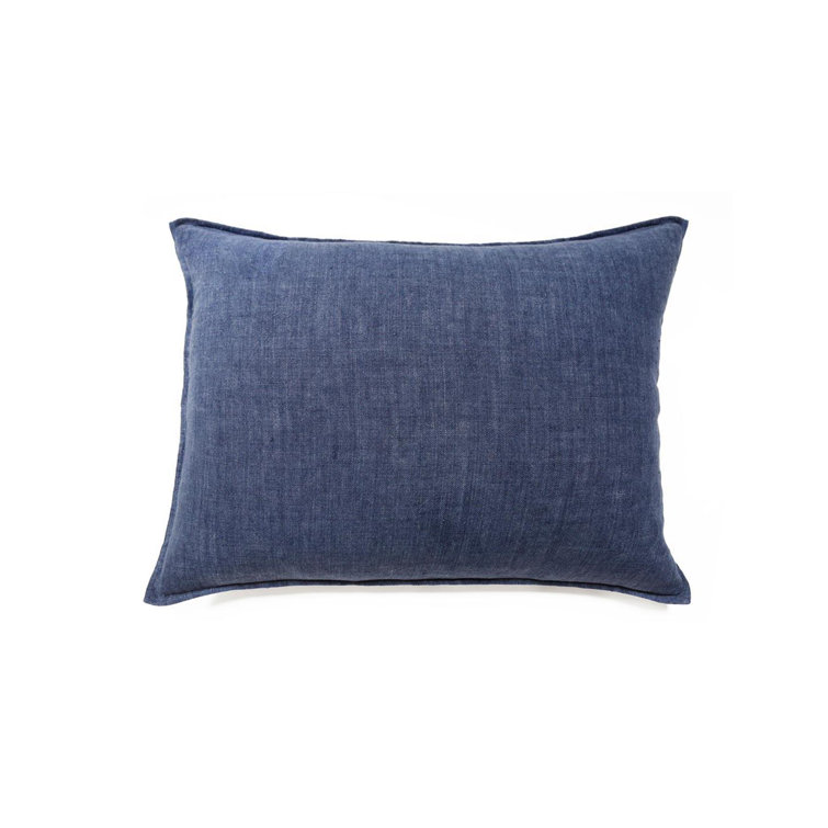 Indigo Hand-Loomed Linen Lumbar Throw Pillow with Down Insert
