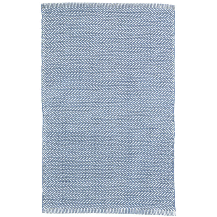 Denim and Ivory Herringbone 9' x 12' Synthetic Flat Woven Rug