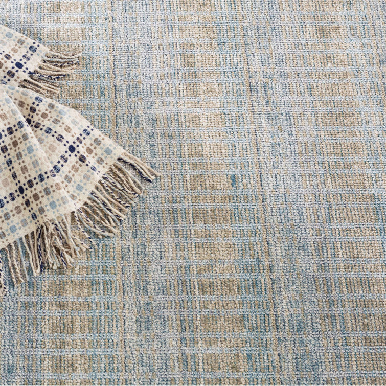 Indigo Mist Handwoven Flatweave Viscose-Cotton Blend Area Rug, 5' x 8'