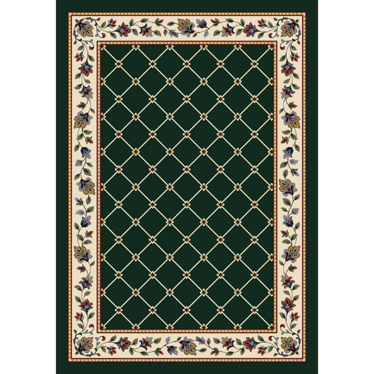 Emerald Green Floral Lattice Synthetic Area Rug, 3'-9" x 5'-4"