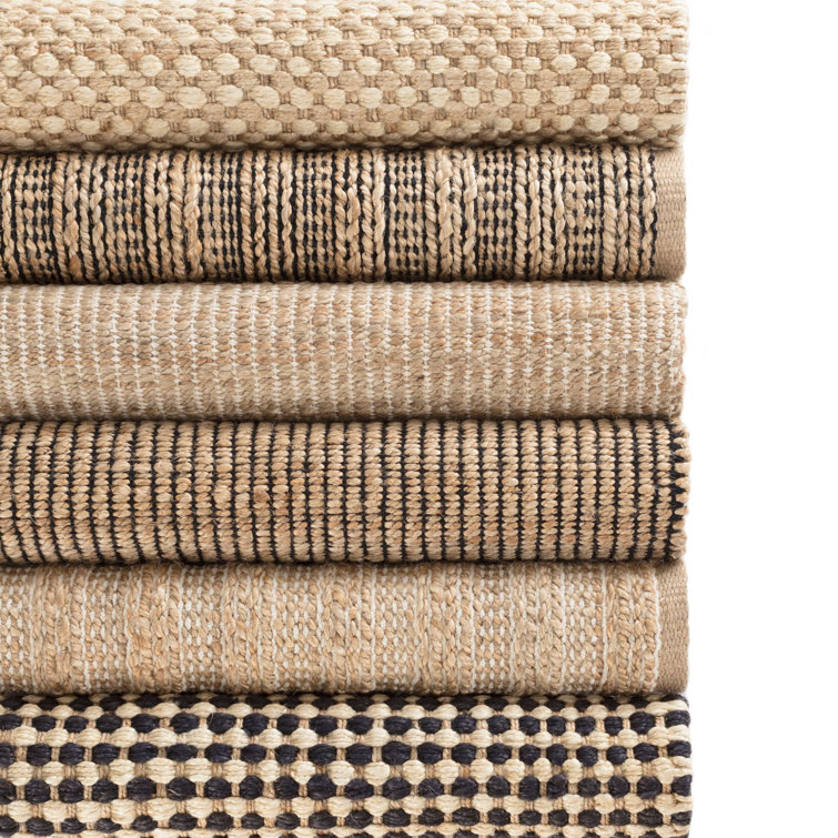 Handwoven Black and Beige Cotton Chenille Stripe Rug 2' x 3'
