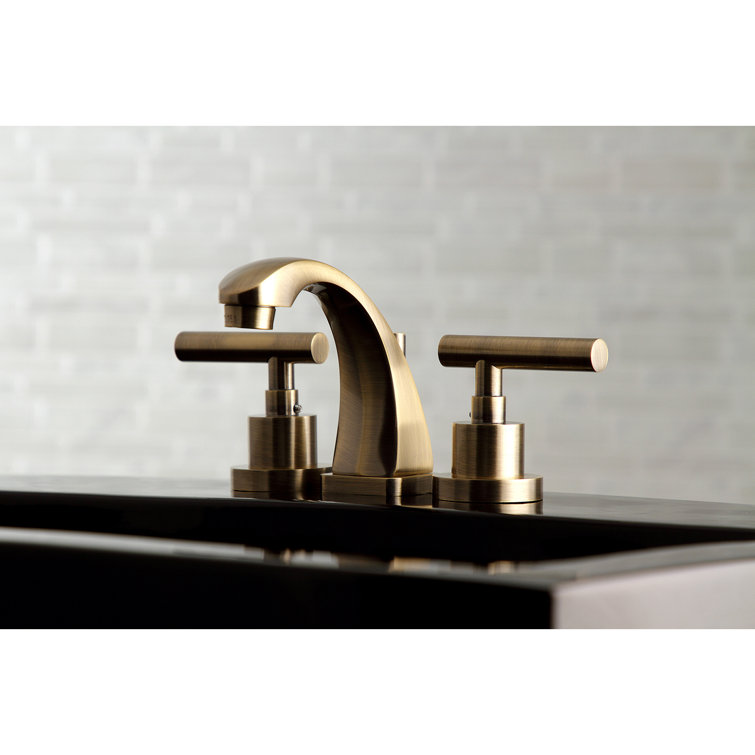 Antique Brass Widespread Bathroom Faucet with Drain Assembly