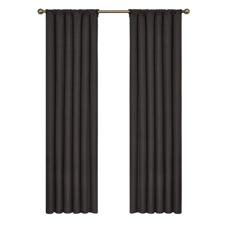 Kendall Black Polyester Linen Blackout Rod Pocket Curtains
