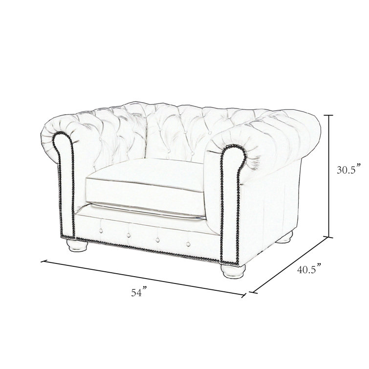 Blanco White Genuine Leather Chesterfield Chair with Rolled Arms