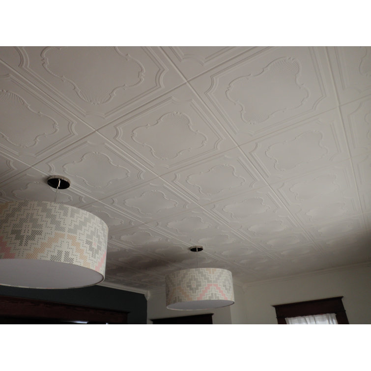 Plain White Polystyrene Glue-Up Ceiling Tile, 19.75" Square