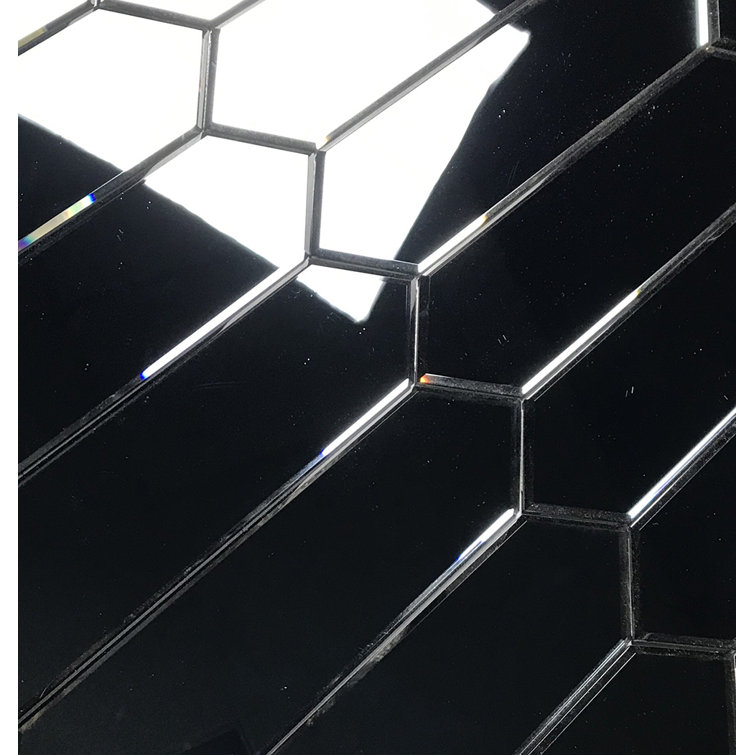 Graphite Blue Mirrored Glass Subway Wall Tile 3" x 12"