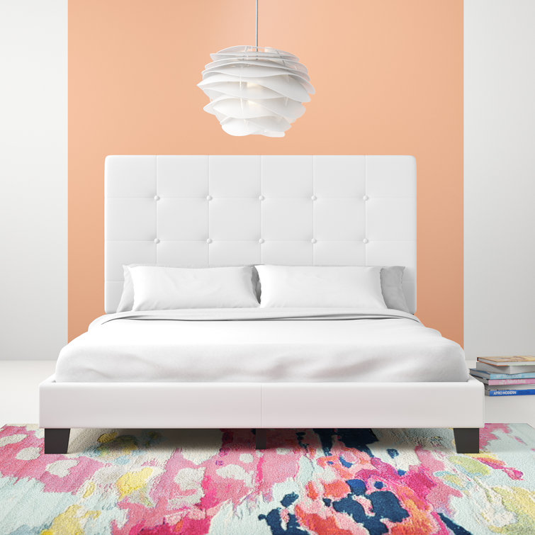 Melanie White King Velvet Tufted Upholstered Platform Bed