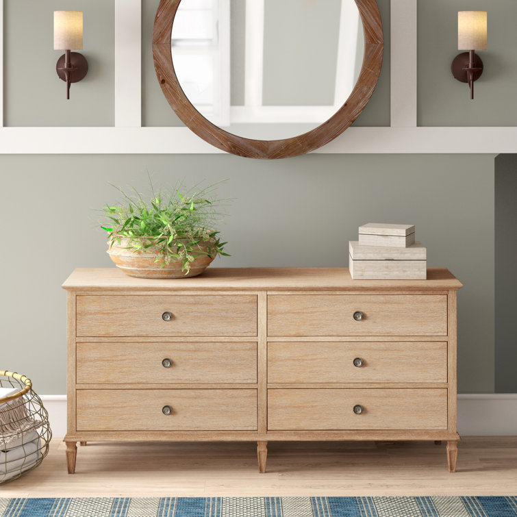 Mid-Century French-Inspired 6-Drawer Gray Dresser
