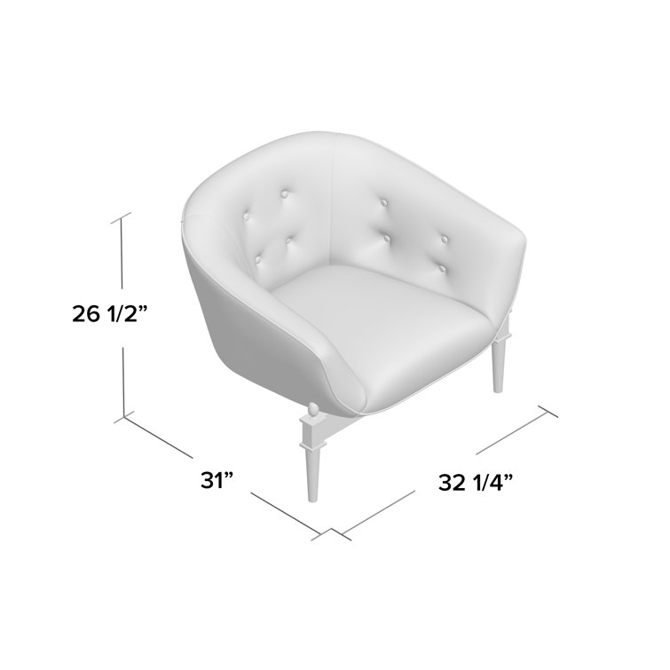 Mimi Barrel Chair in White Genuine Leather with Walnut Oak Frame