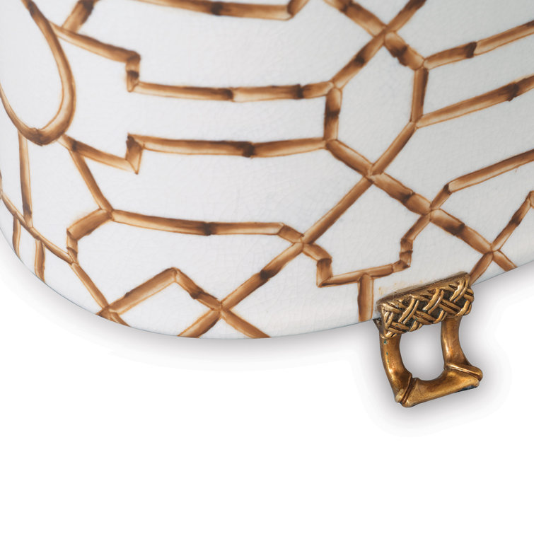 White and Gold Oval Ceramic Outdoor Planter