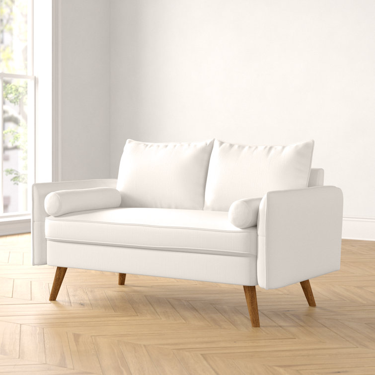 Revive White Tufted Fabric Loveseat with Wood Legs