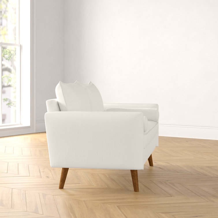 Revive White Tufted Fabric Loveseat with Wood Legs