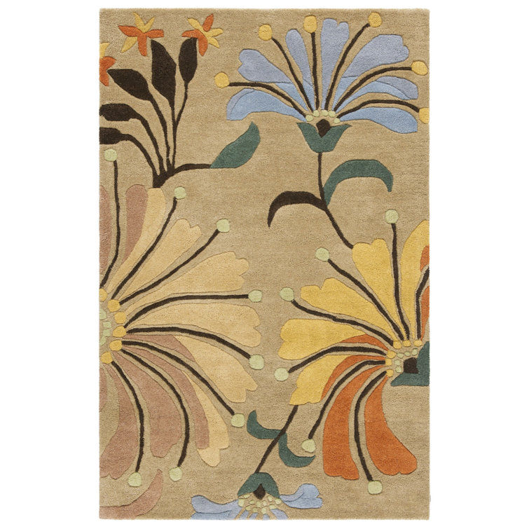 Golden Olive Floral Handmade Wool Area Rug