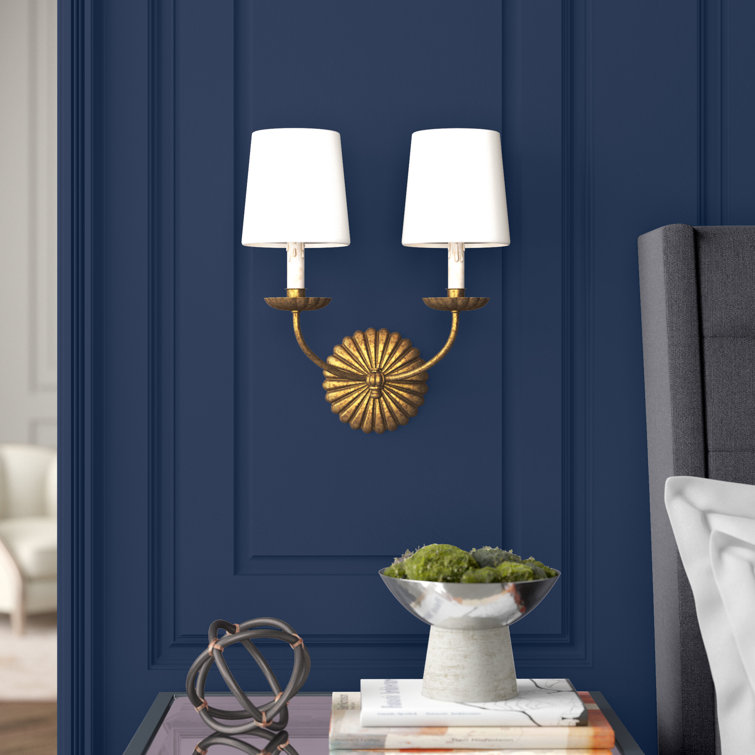 Regina Antique Gold Leaf Linen Shade Dimmable Wall Sconce