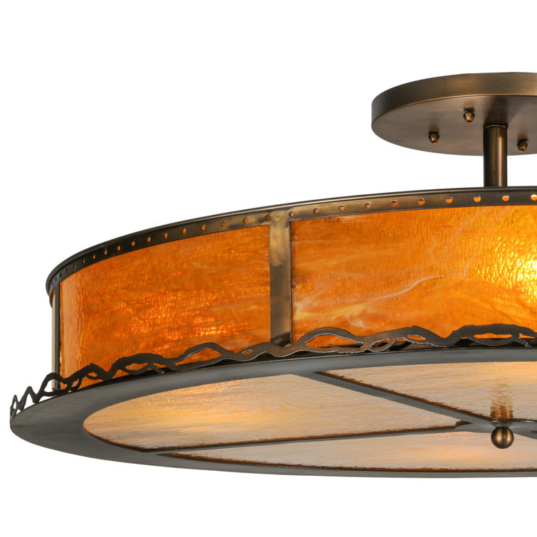 Honey Art Glass 42" Copper Drum LED Chandelier for Indoor/Outdoor