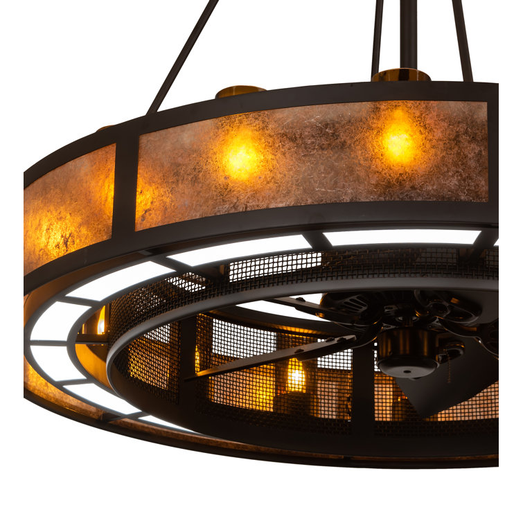Meyda Timeless Bronze 48" Craftsman Chandel-Air with Amber Mica Glass
